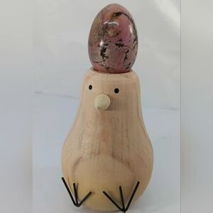 Pink Rhondonite Polished Egg On A Handcrafted Wooden Chick